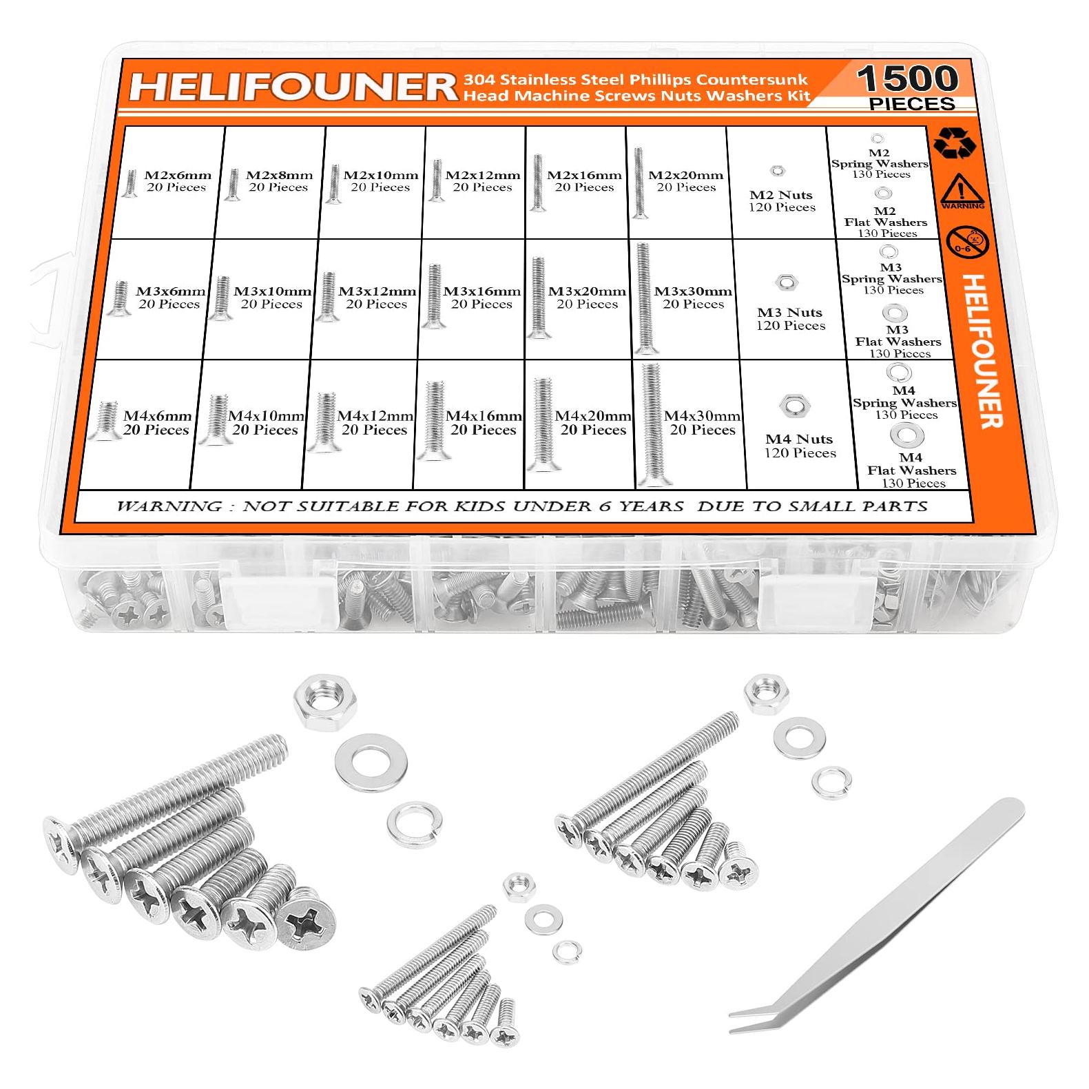 Kit 1500 Piezas Tornillos Acero Inoxidable 304 M2 M3 M4