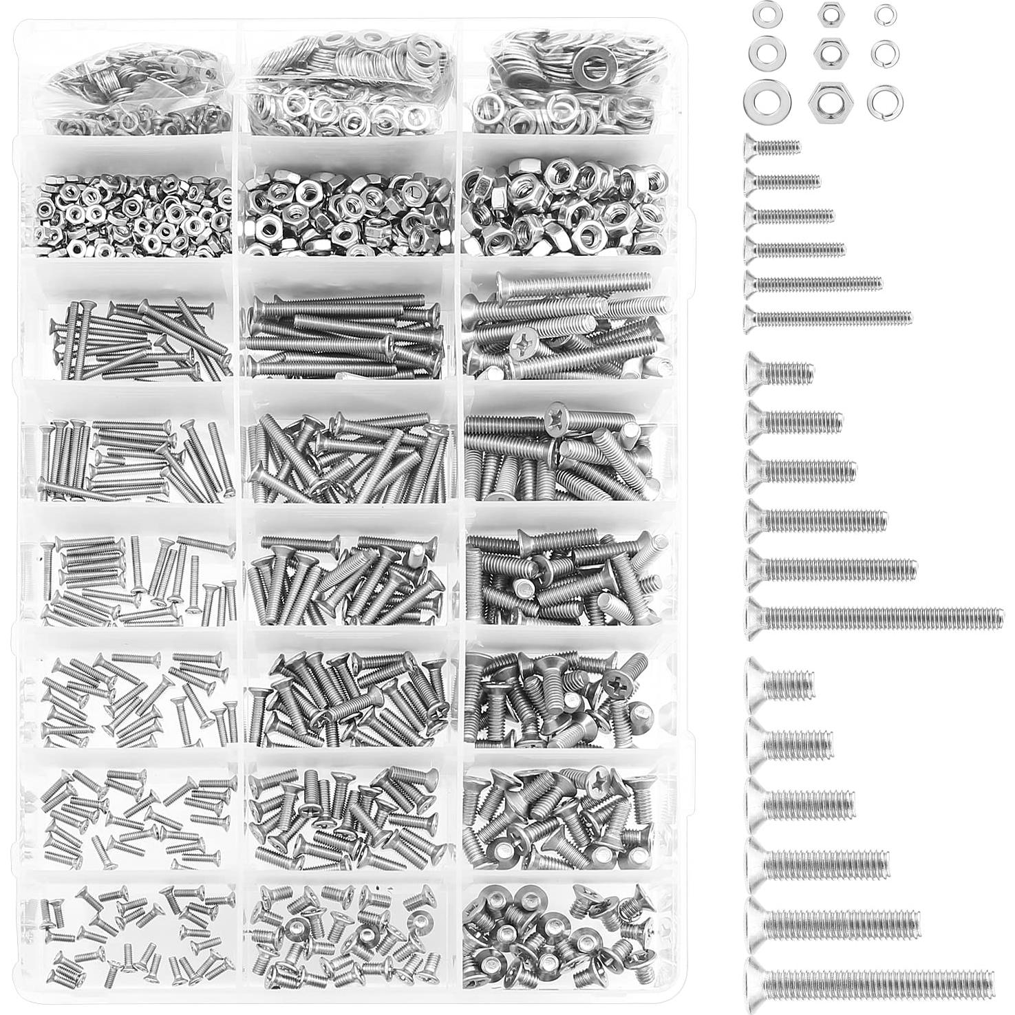 Kit 1500 Piezas Tornillos Acero Inoxidable 304 M2 M3 M4