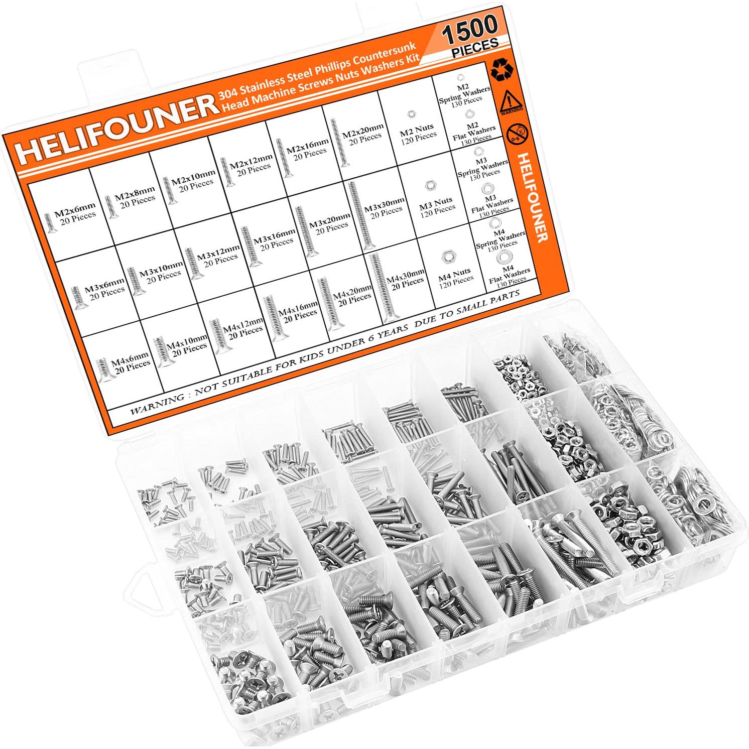 Kit 1500 Piezas Tornillos Acero Inoxidable 304 M2 M3 M4