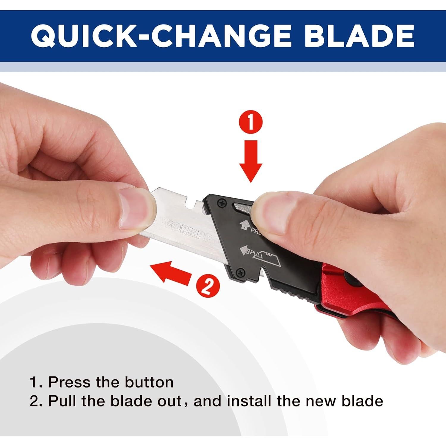 Cuchillo Utility Plegable WORKPRO, Metal, 14.1cm, 150g, Rojo