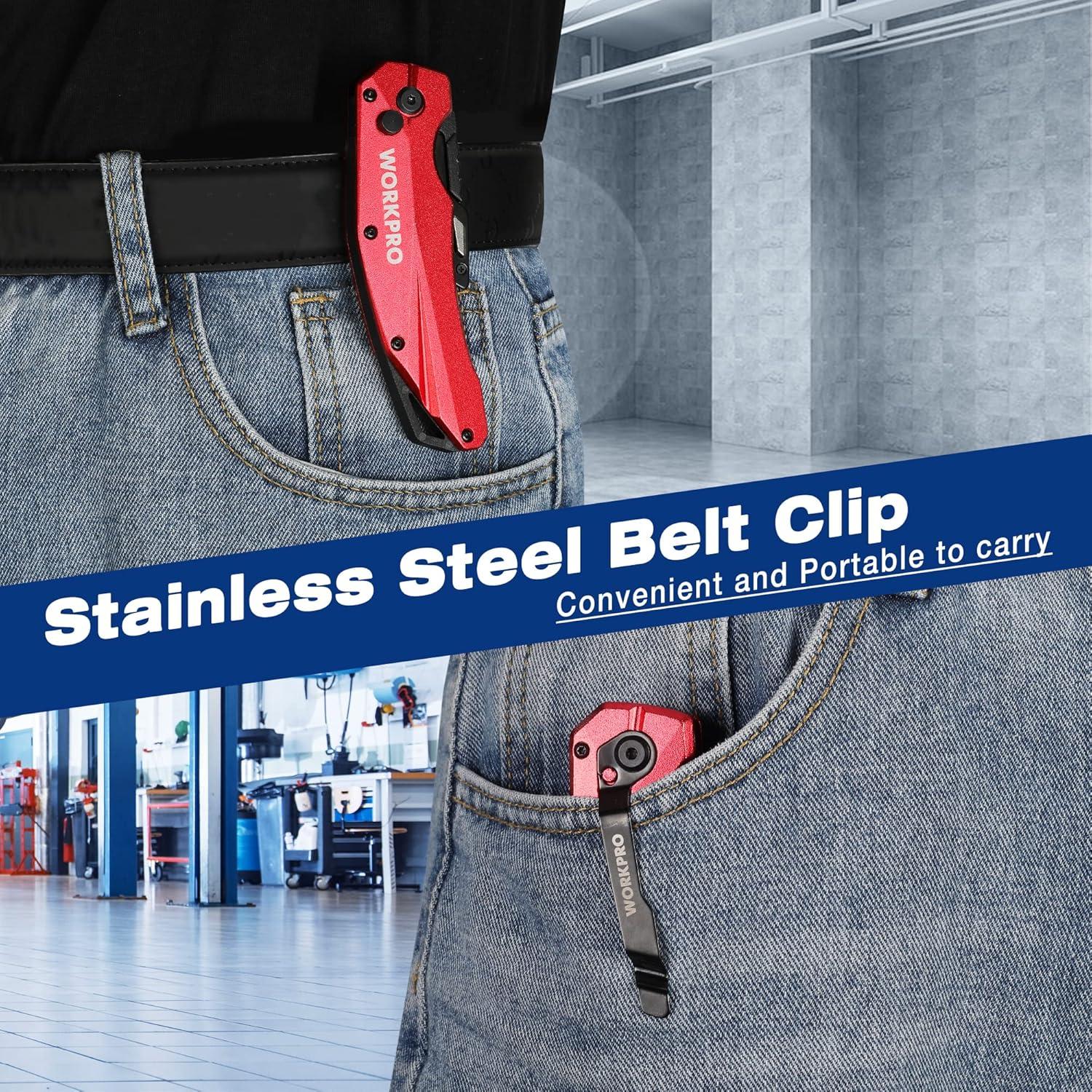 Cuchillo Utility Plegable WORKPRO, Metal, 14.1cm, 150g, Rojo