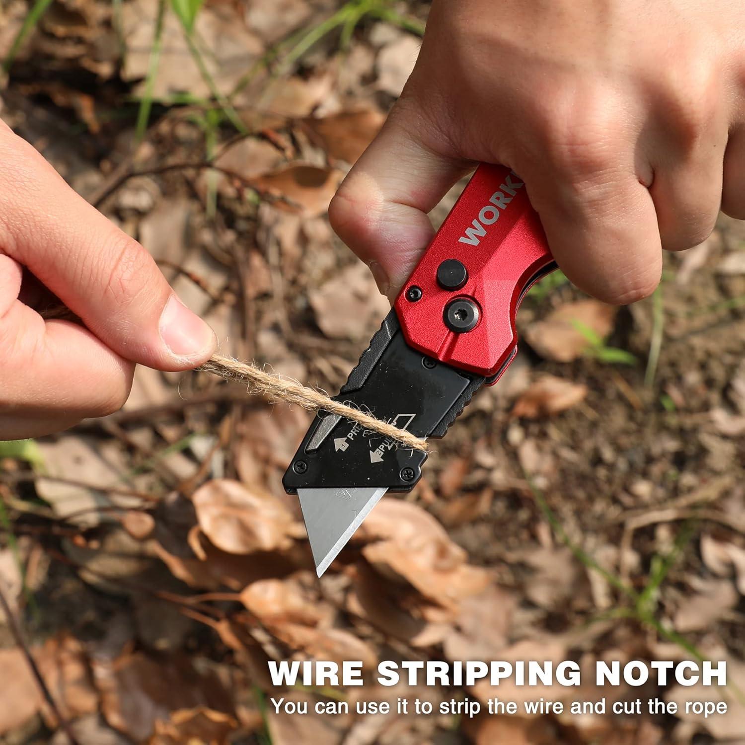 Cuchillo Utility Plegable WORKPRO, Metal, 14.1cm, 150g, Rojo