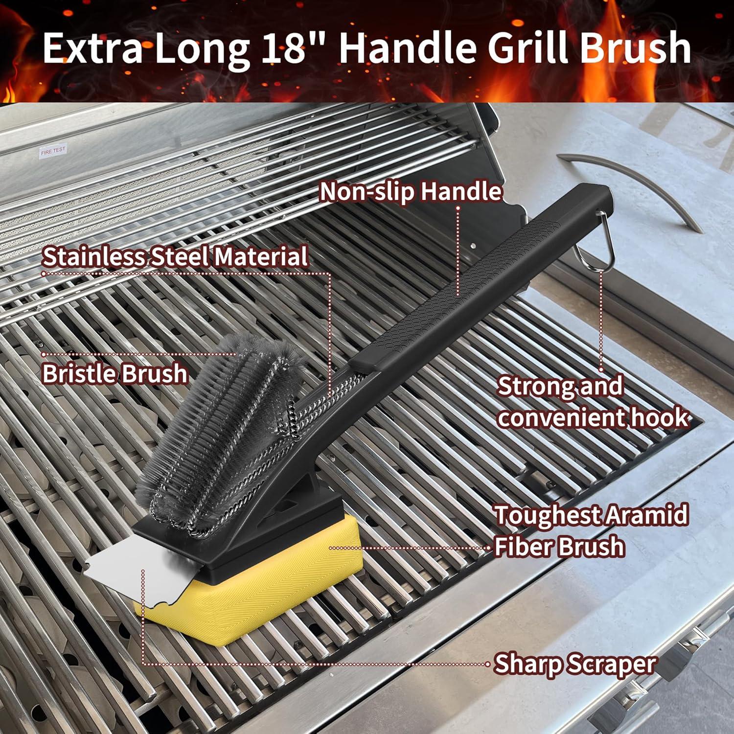 Cepillo de Parrilla BBQ PePeng Doble Cabeza con Raspador