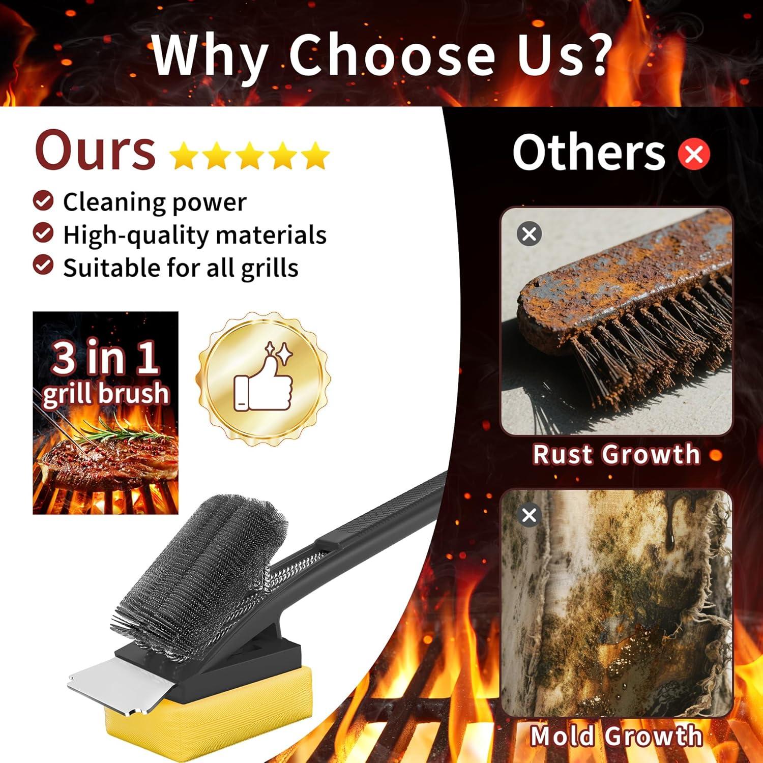 Cepillo de Parrilla BBQ PePeng Doble Cabeza con Raspador