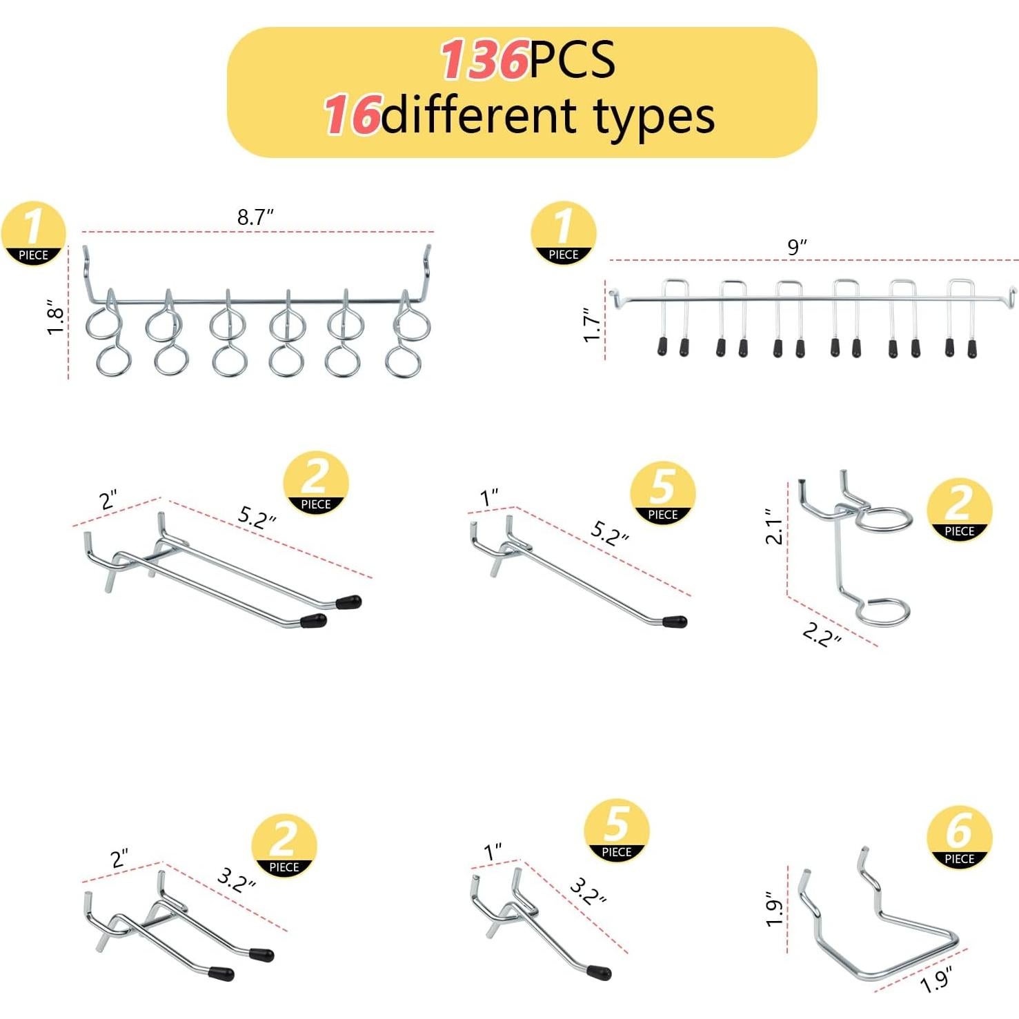 Kit Organizador de Ganchos de Metal 136PCS MSLANE para Herramientas