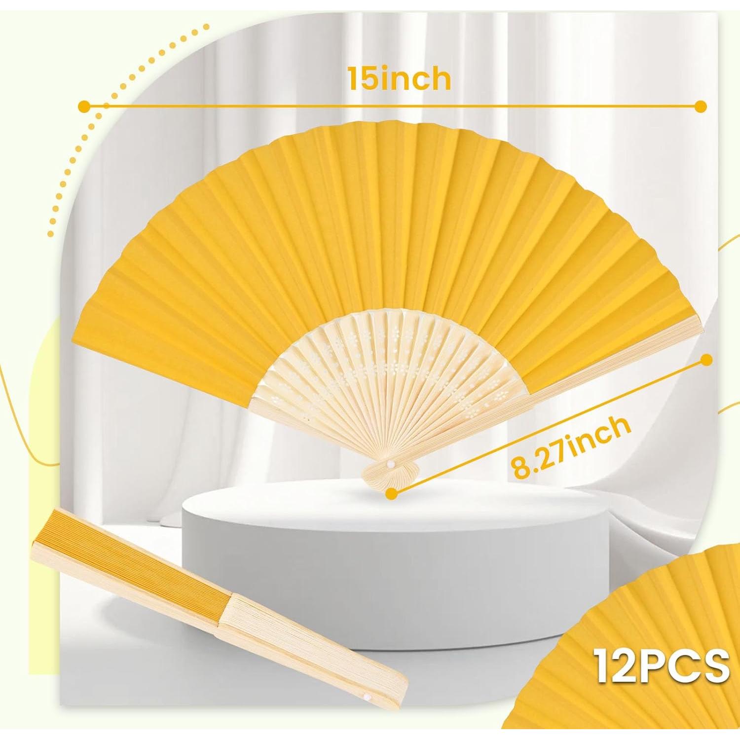 12 Abanicos de Papel Amarillo Plegables JOHOUSE 21 cm