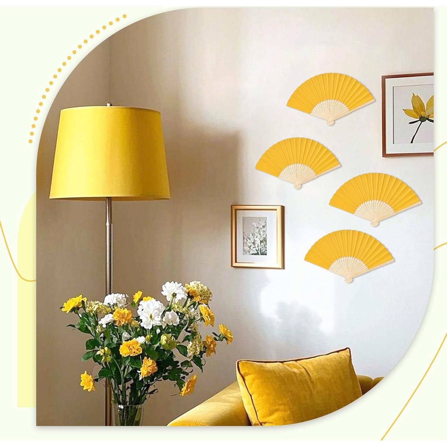 12 Abanicos de Papel Amarillo Plegables JOHOUSE 21 cm