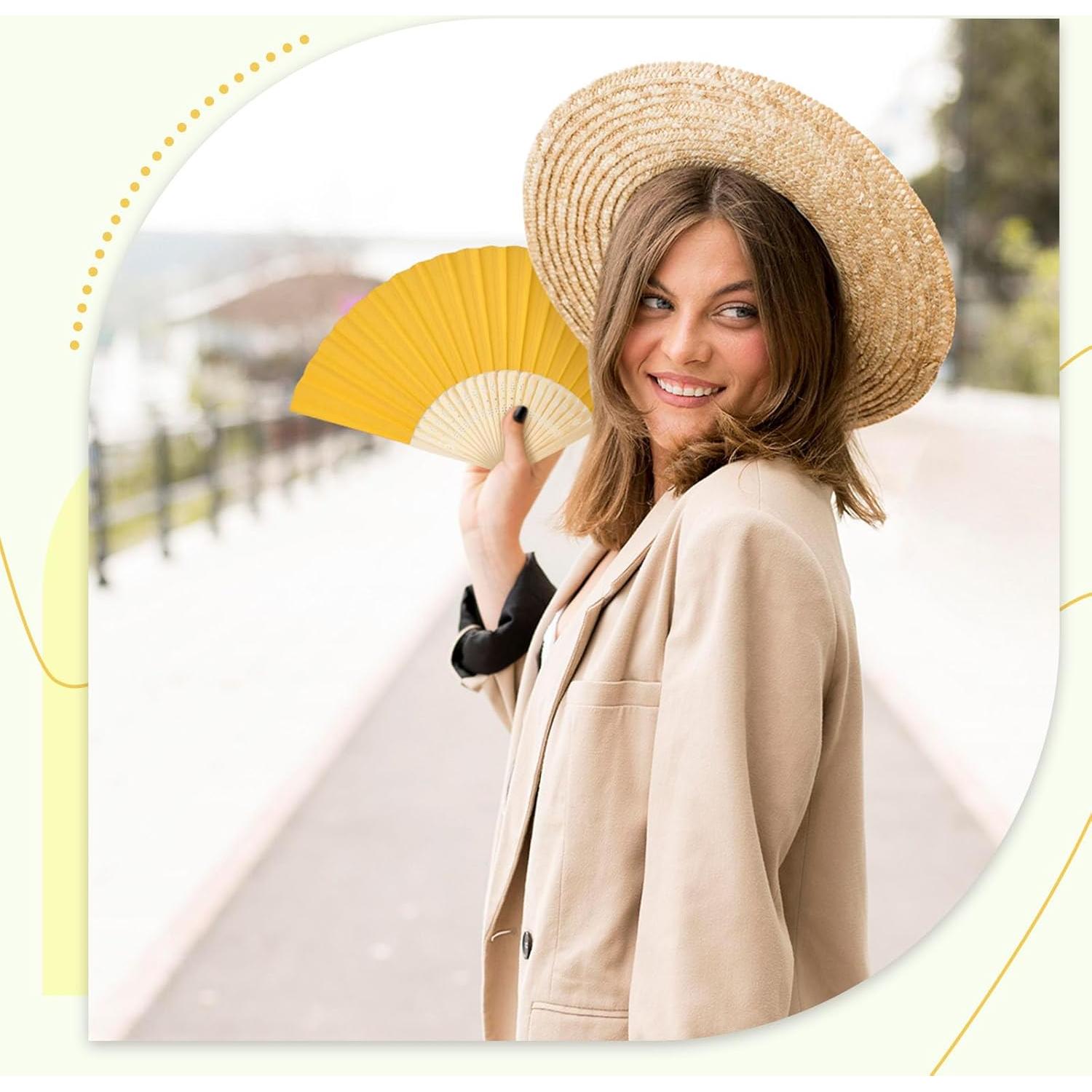 12 Abanicos de Papel Amarillo Plegables JOHOUSE 21 cm