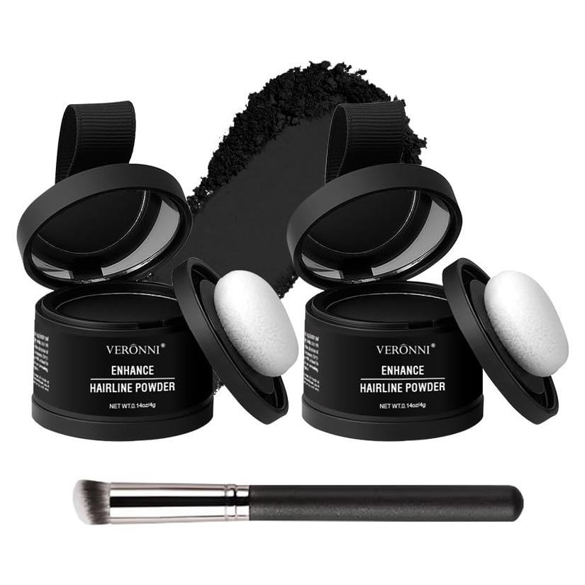 Juego de Polvo para Raíces y Brocha - Corrector de Canas #03-Negro