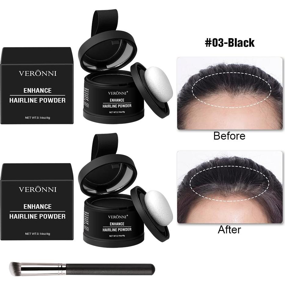 Juego de Polvo para Raíces y Brocha - Corrector de Canas #03-Negro