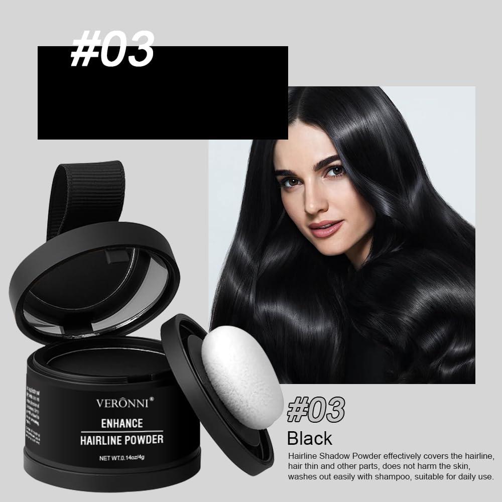 Juego de Polvo para Raíces y Brocha - Corrector de Canas #03-Negro