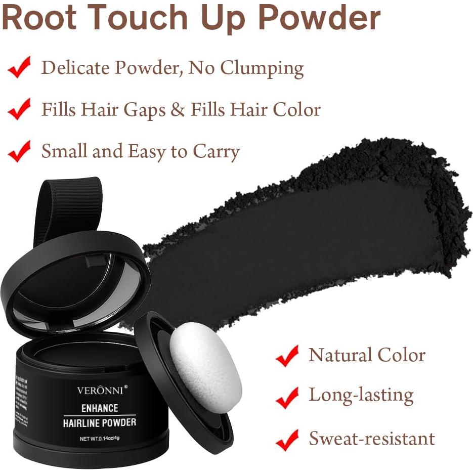 Juego de Polvo para Raíces y Brocha - Corrector de Canas #03-Negro