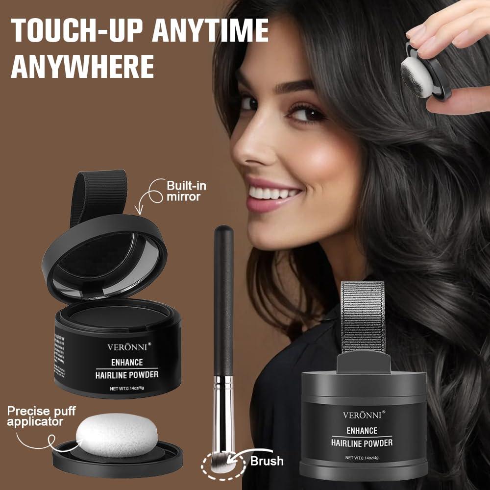 Juego de Polvo para Raíces y Brocha - Corrector de Canas #03-Negro