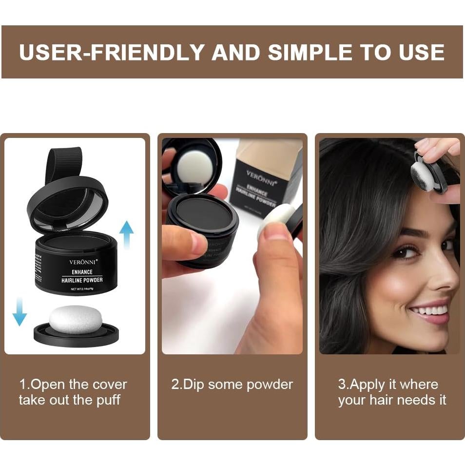 Juego de Polvo para Raíces y Brocha - Corrector de Canas #03-Negro