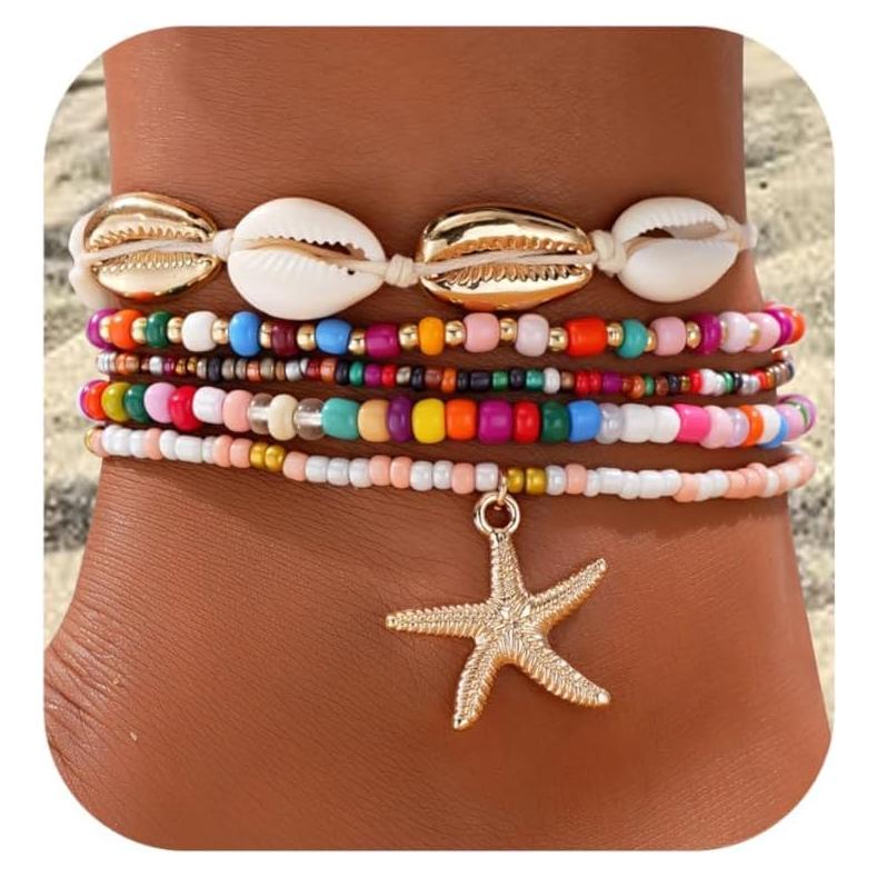 Conjunto de Pulseras de Tobillo Boho 5 Pcs con Conchas para Mujeres