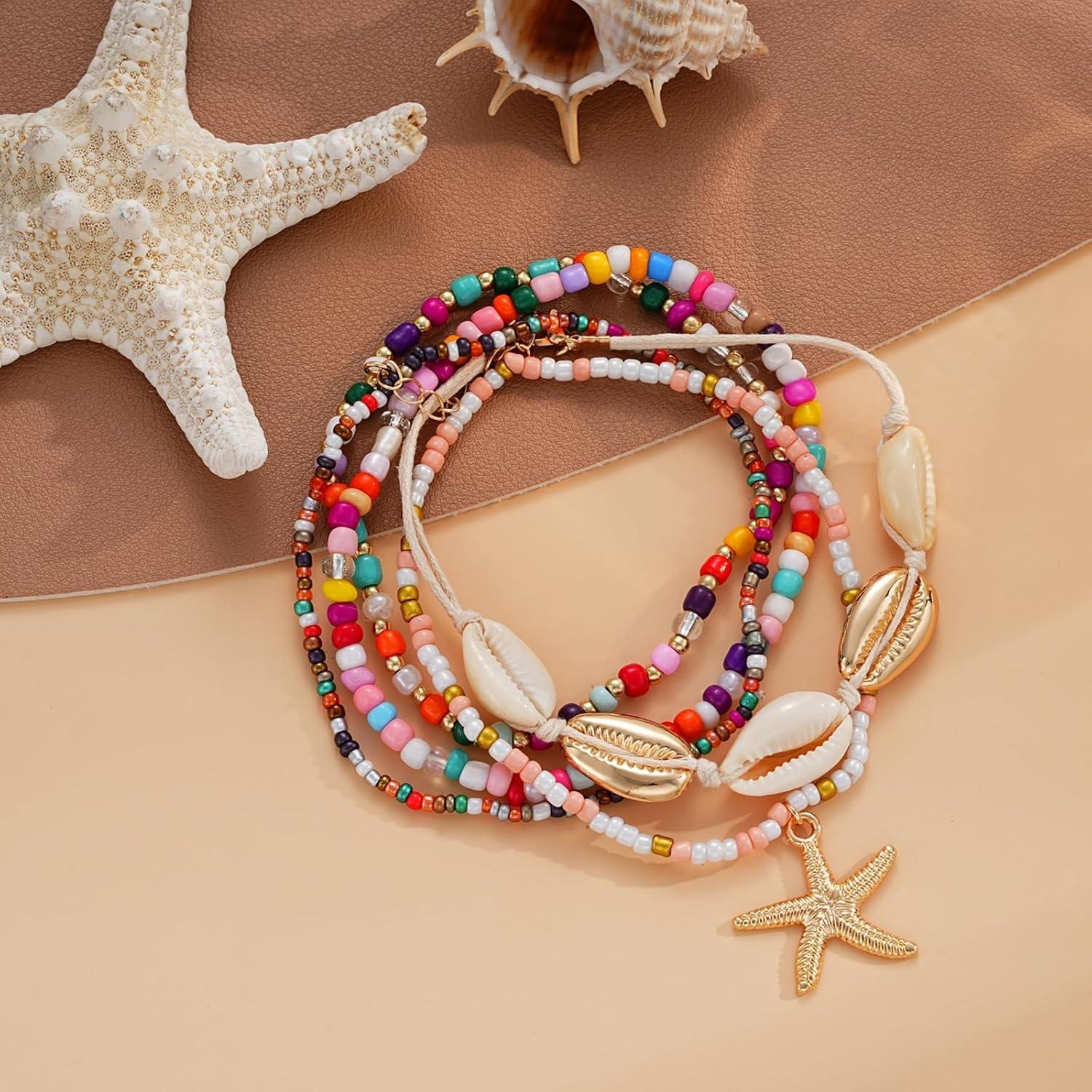 Conjunto de Pulseras de Tobillo Boho 5 Pcs con Conchas para Mujeres