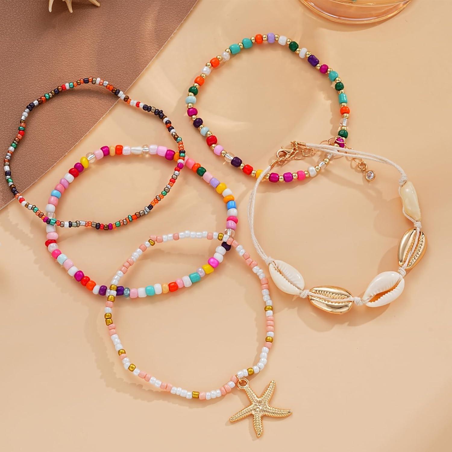 Conjunto de Pulseras de Tobillo Boho 5 Pcs con Conchas para Mujeres
