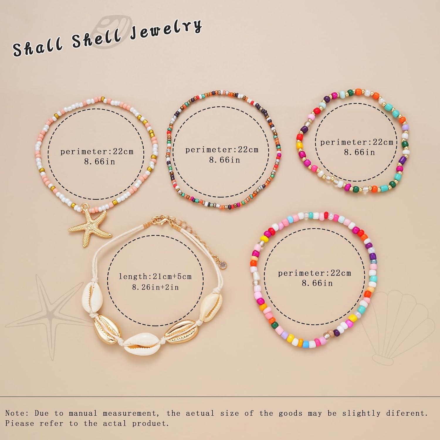 Conjunto de Pulseras de Tobillo Boho 5 Pcs con Conchas para Mujeres