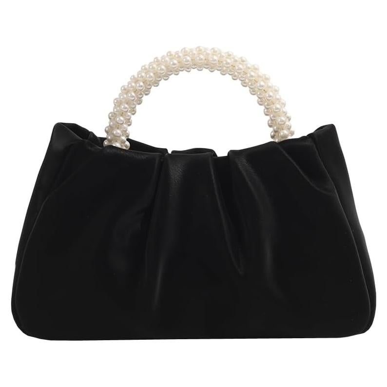 Clutch de Noche de Perlas para Mujeres - Bolso de Cuero Negro