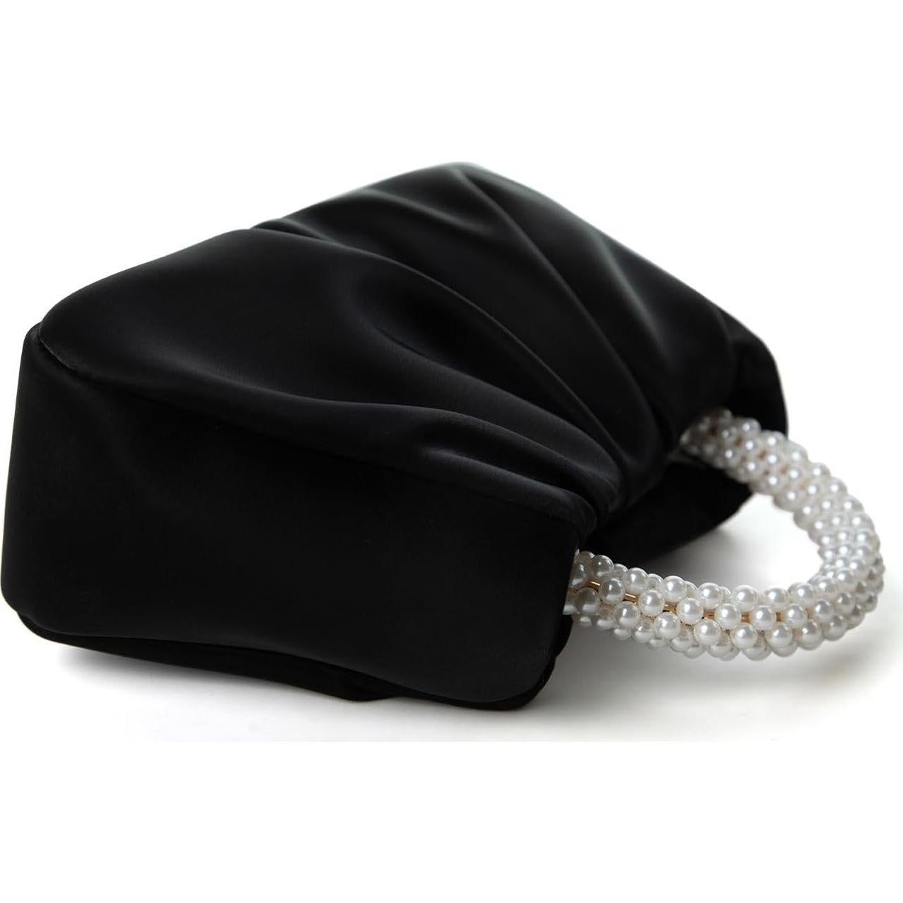 Clutch de Noche de Perlas para Mujeres - Bolso de Cuero Negro