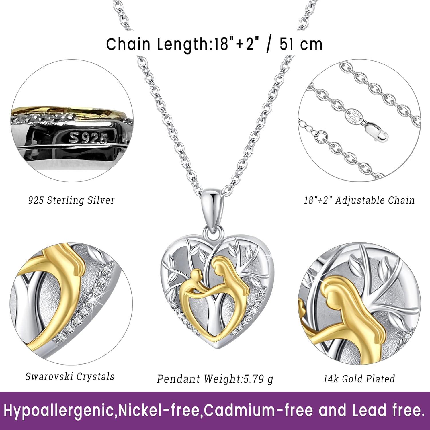 Collar de Medallón Corazón 14K Oro y Plata 925 - Amor Familiar