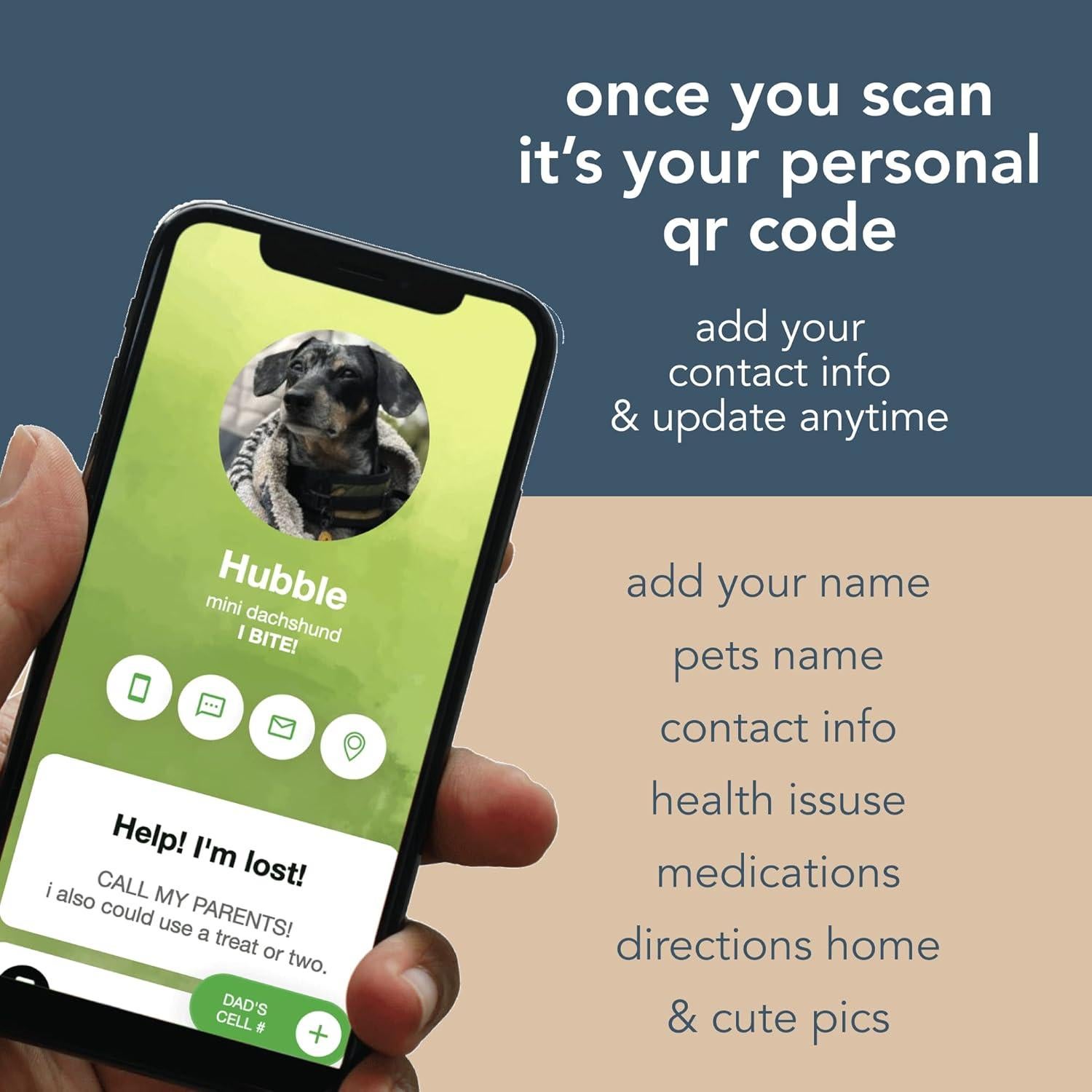 Etiqueta de Identificación Silicona Besties Pets QR Personalizada