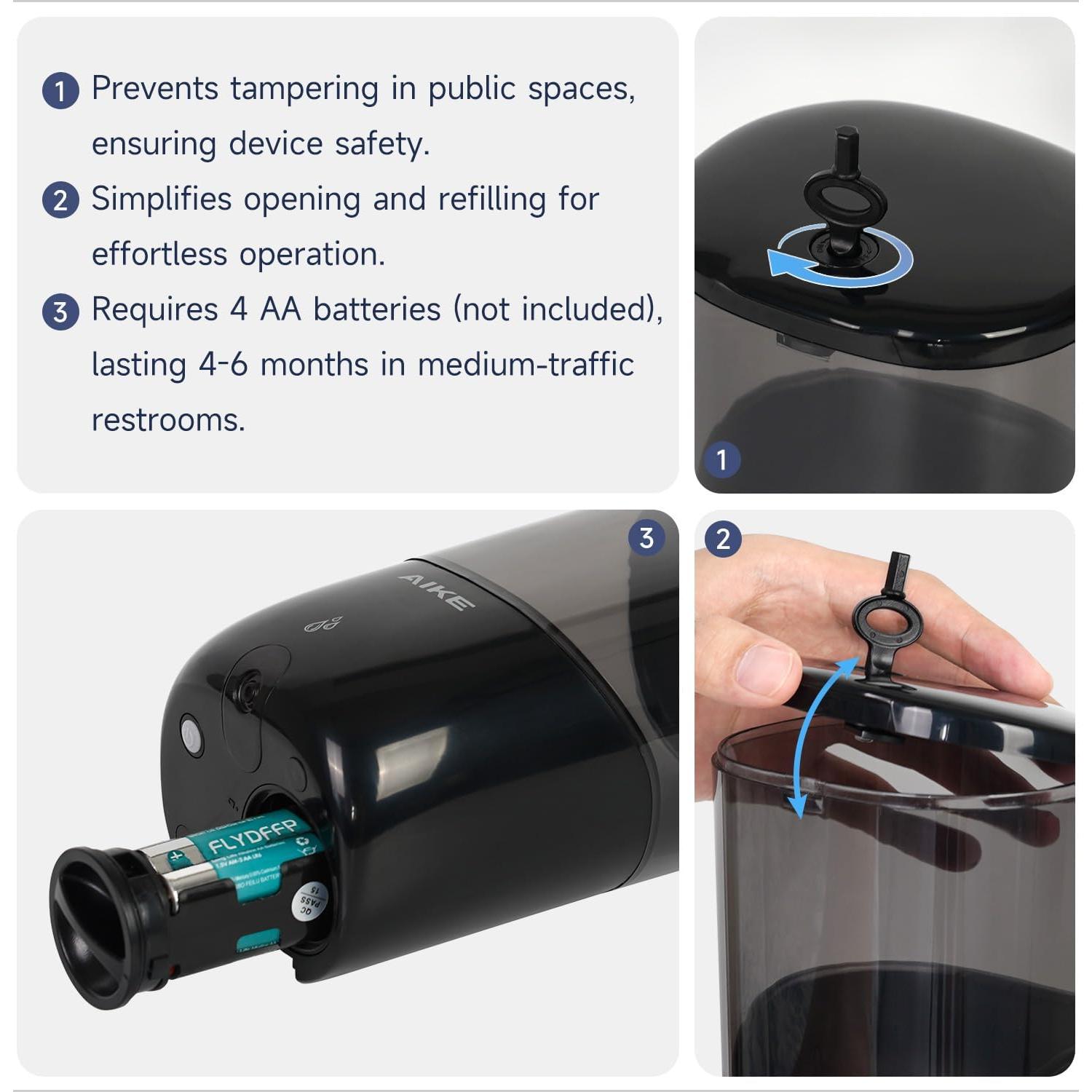 Dispensador Automático de Jabón AIKE AK1216 Negro 650 ml