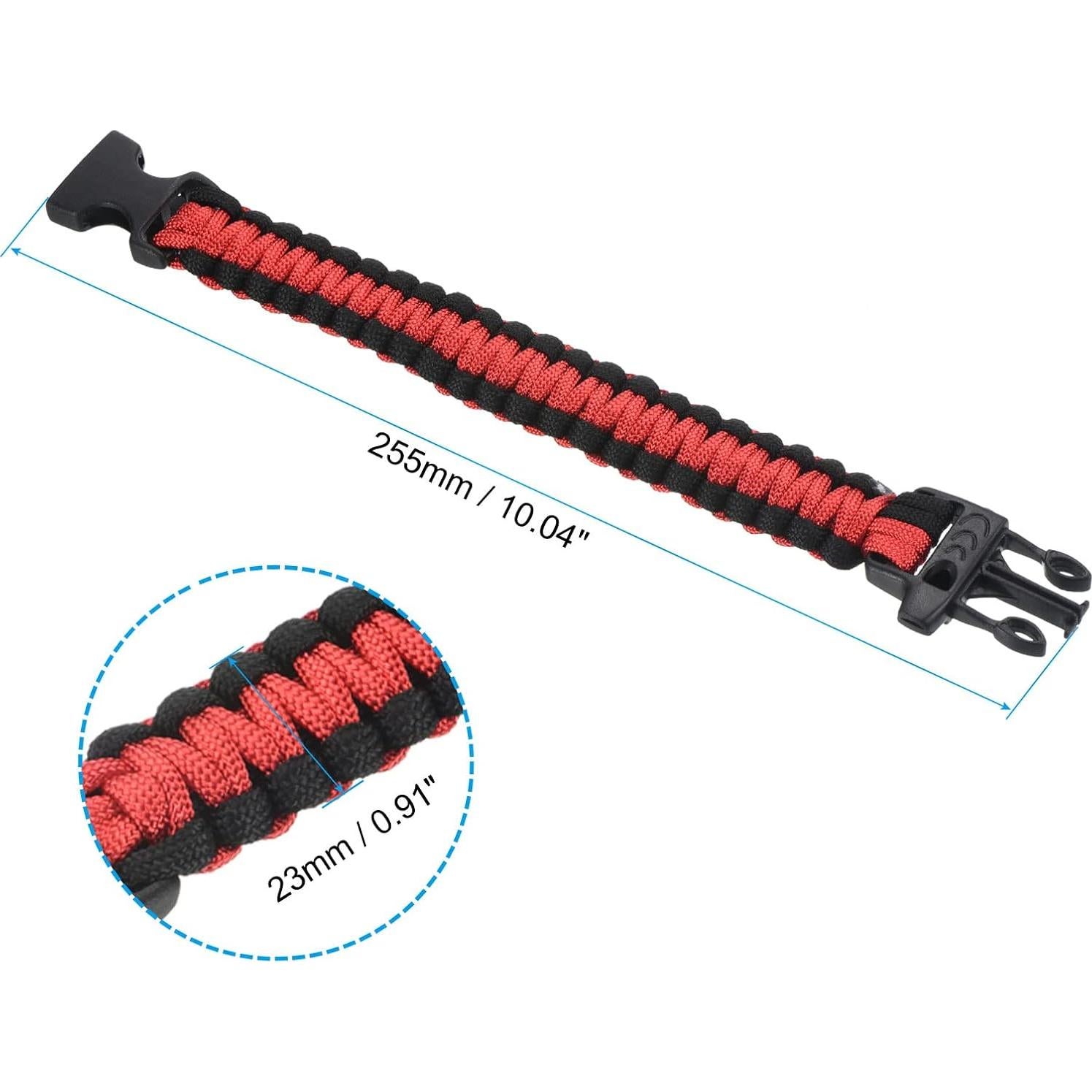 Pulseras de Paracord de Supervivencia PATIKIL - 2 Piezas, Negro y Rojo
