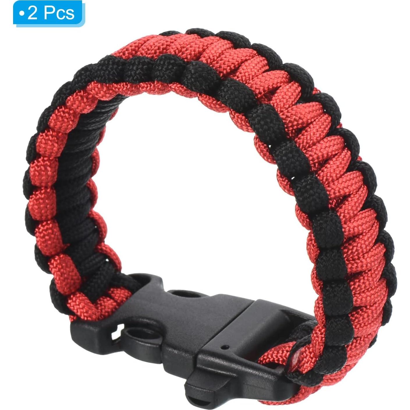 Pulseras de Paracord de Supervivencia PATIKIL - 2 Piezas, Negro y Rojo