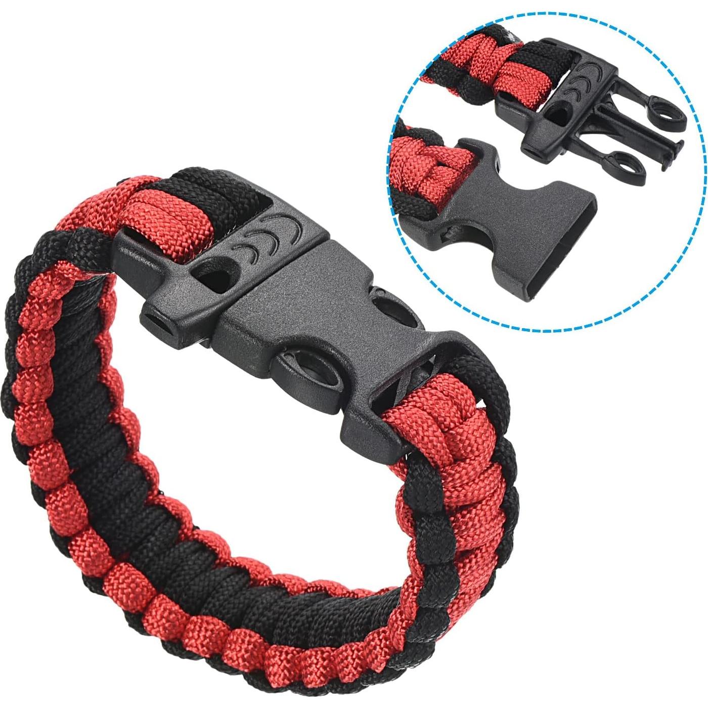 Pulseras de Paracord de Supervivencia PATIKIL - 2 Piezas, Negro y Rojo