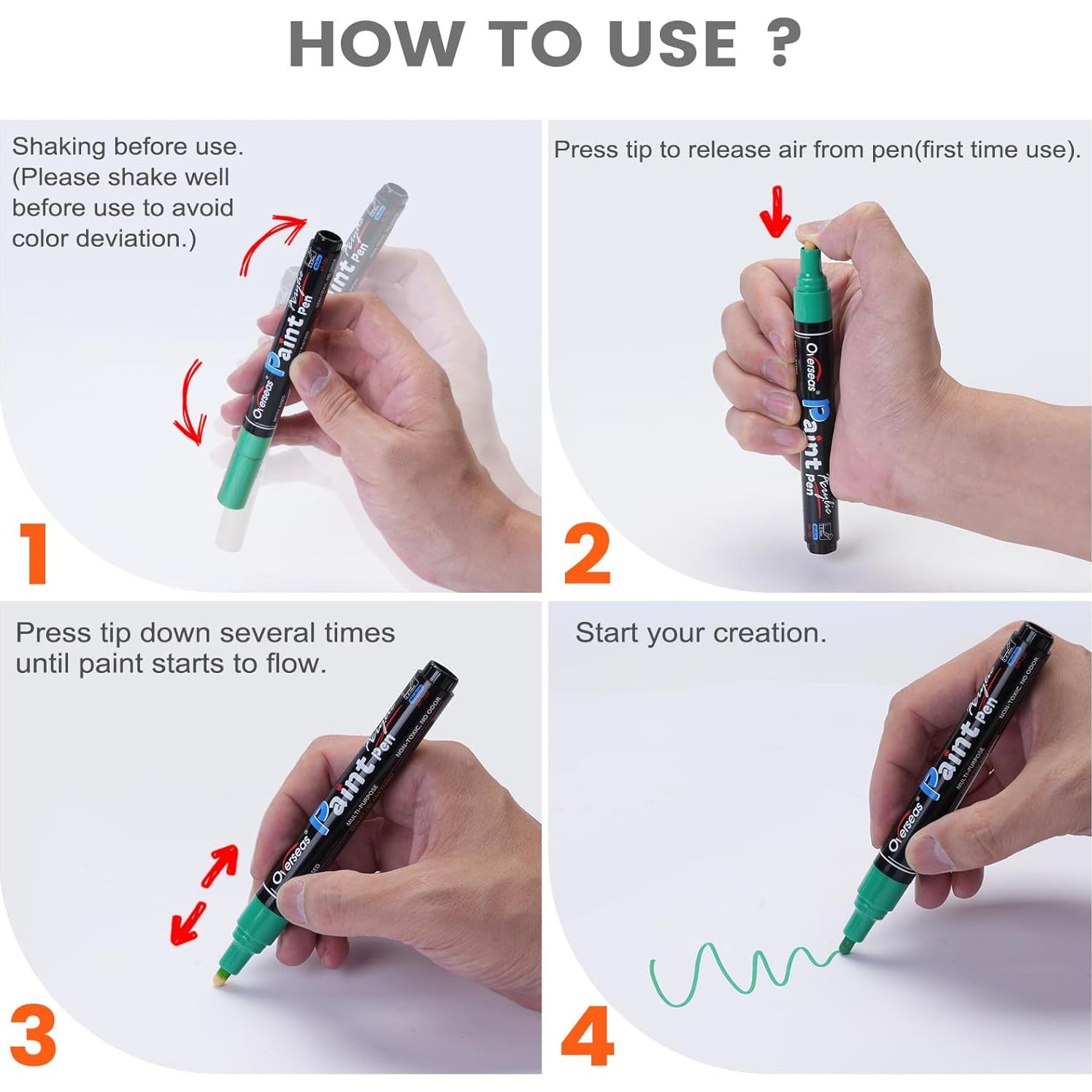 Marcadores Acrílicos Permanentes Overseas - Paquete de 12 Negros