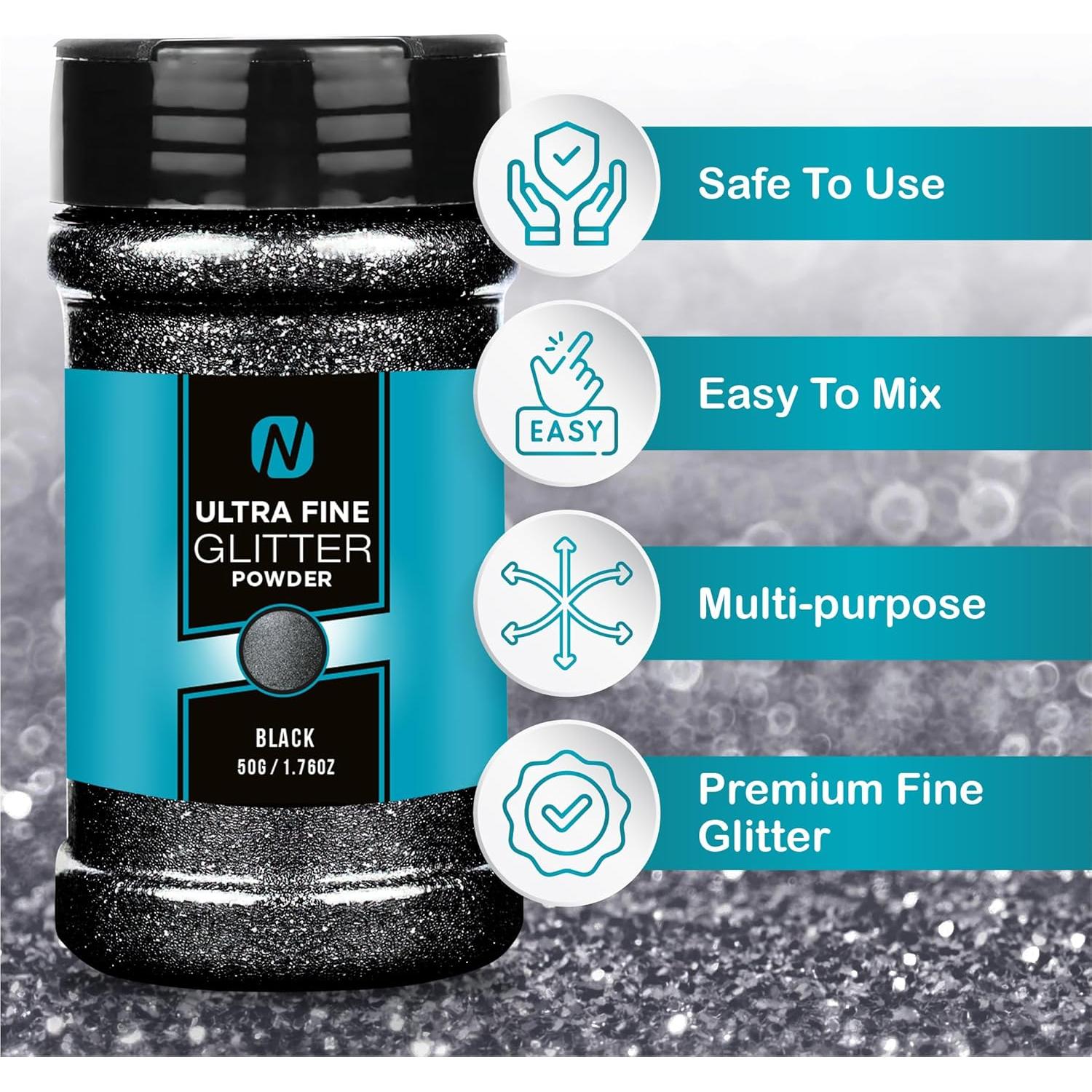 Brillo Negro Fino Novarbee 50g para Manualidades y Slime