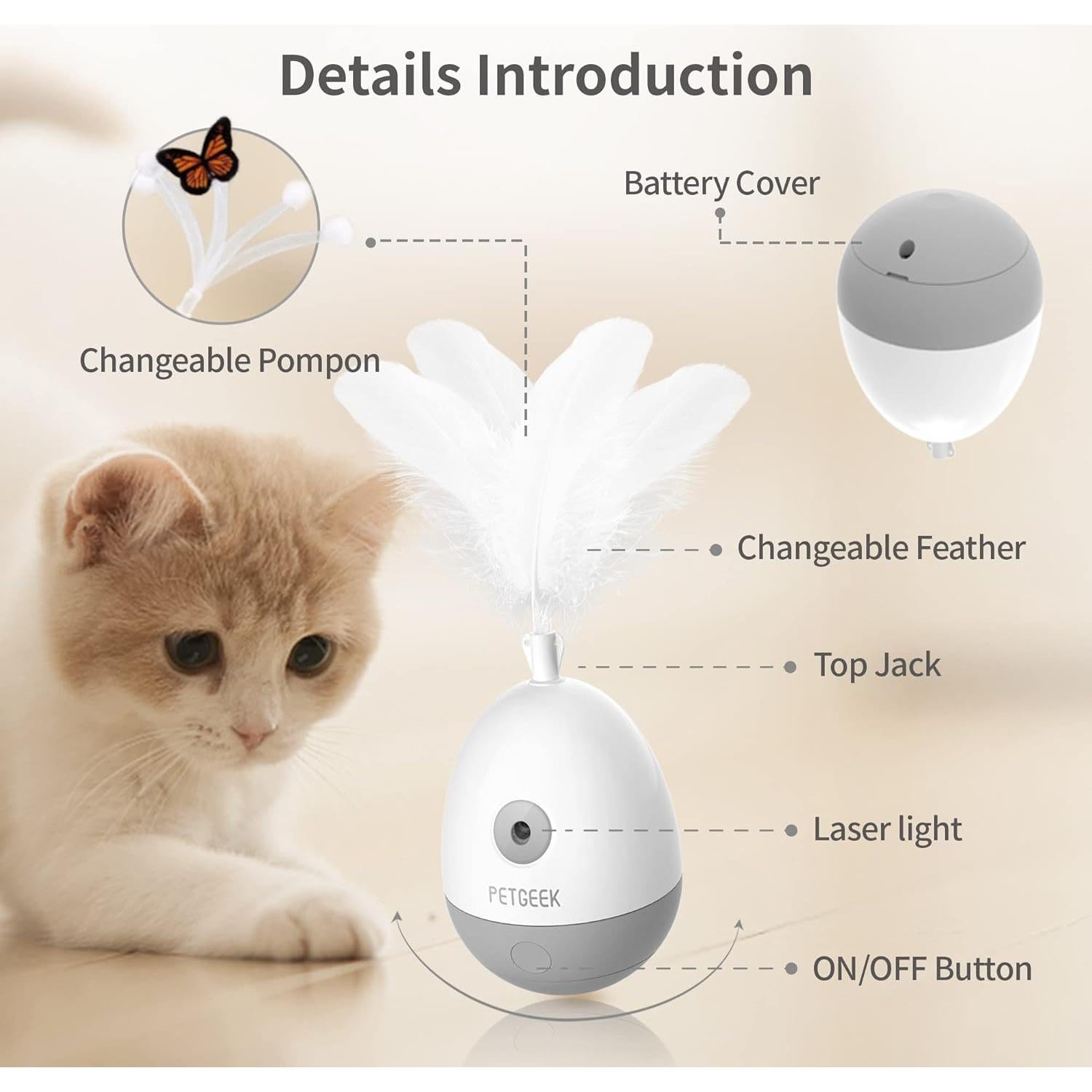 Juguete Interactivo para Gatos PETGEEK con Puntero Láser y Sonido