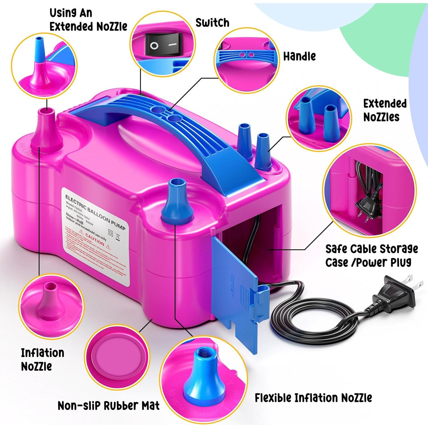 Bomba de Globo Eléctrica Portátil ZEUSRAY 600W Doble Boquilla