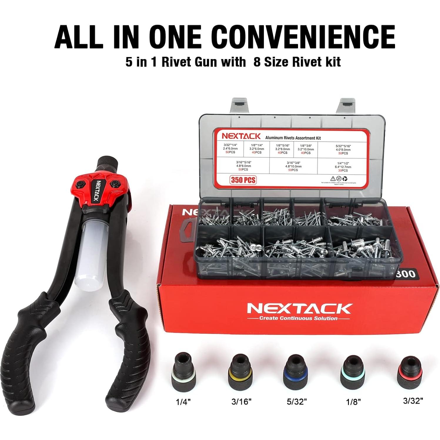 Pistola de Remaches NEXTACK NT300 con 350 Remaches 1/4"