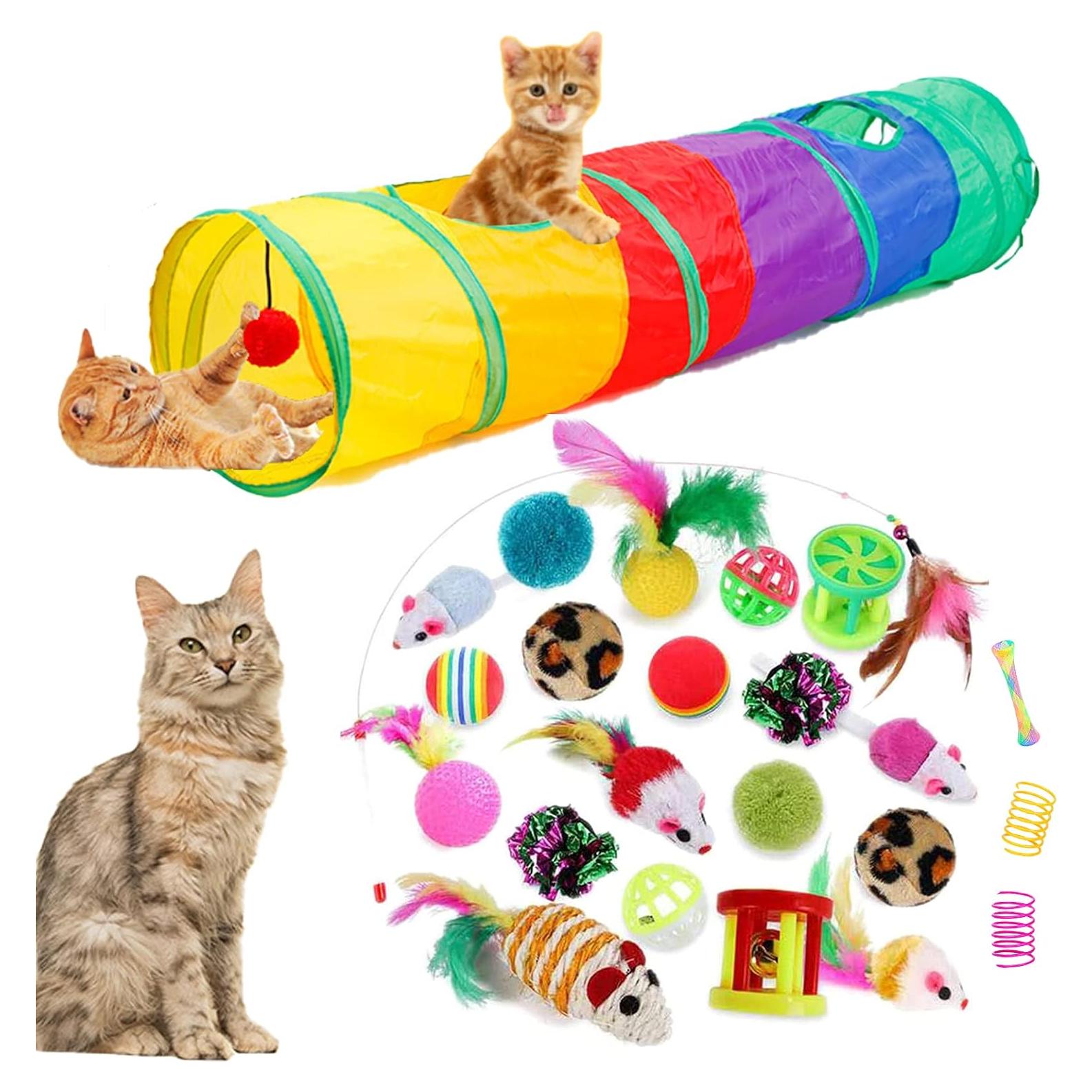 Kit de Juguetes para Gatos ISMARTEN 32 Piezas con Túnel