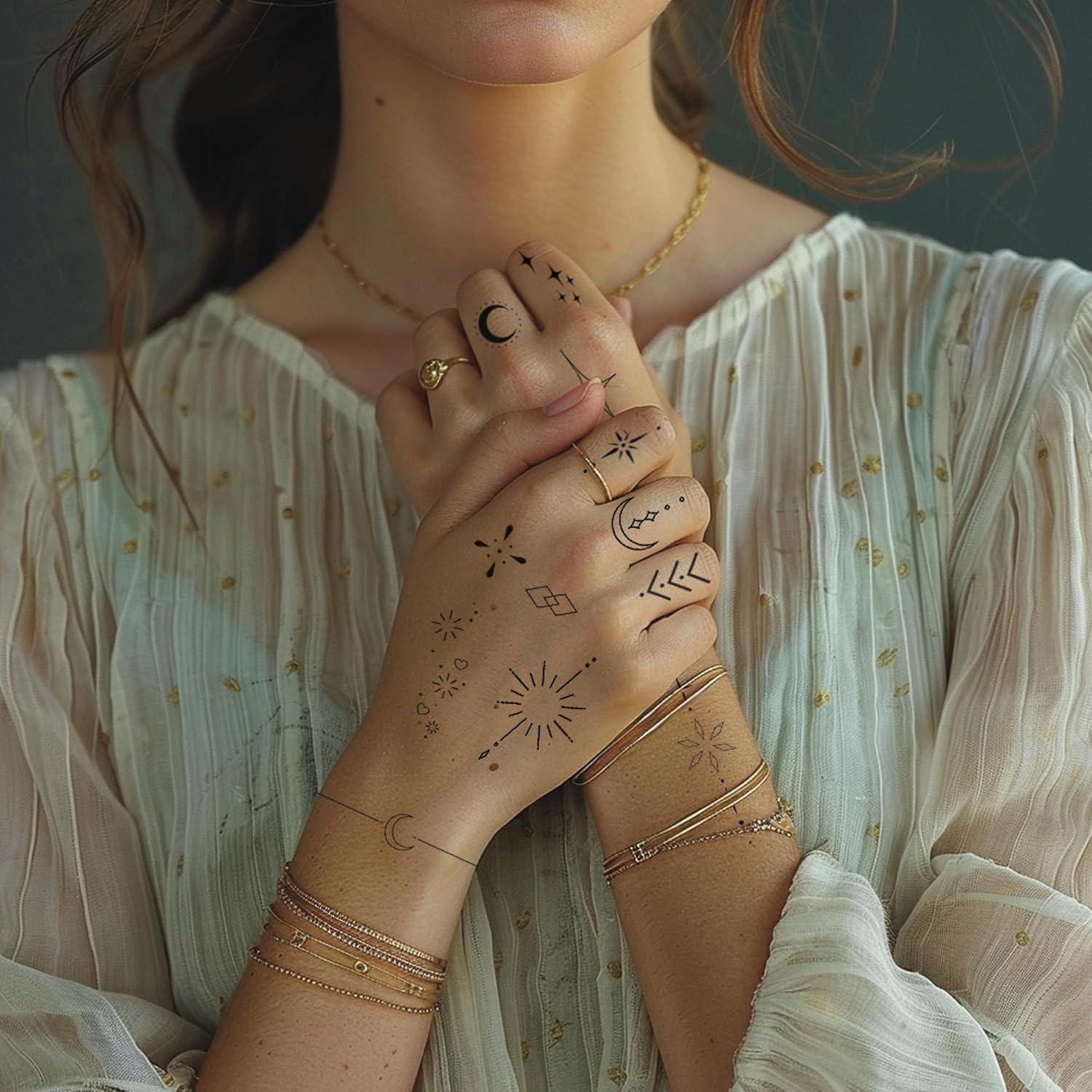 Tatuajes Temporales Minimalistas Everjoy - 50 Pcs Doodles Boho