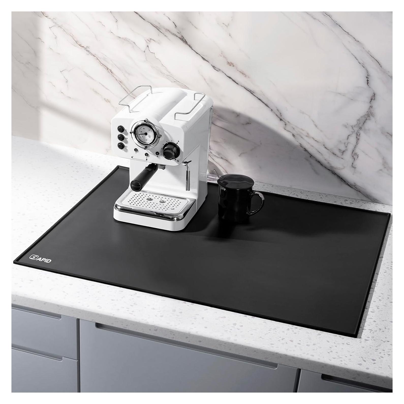 SAPID 32"x24" Extra Large Silicone Mat With Raised Edge, Rolled-Up Silicone Mats For Kitchen Counter Heat Resistant Silicone Mat With Lip, Thick Countertop Protector Mat,Silicone Mats For Crafts,Black