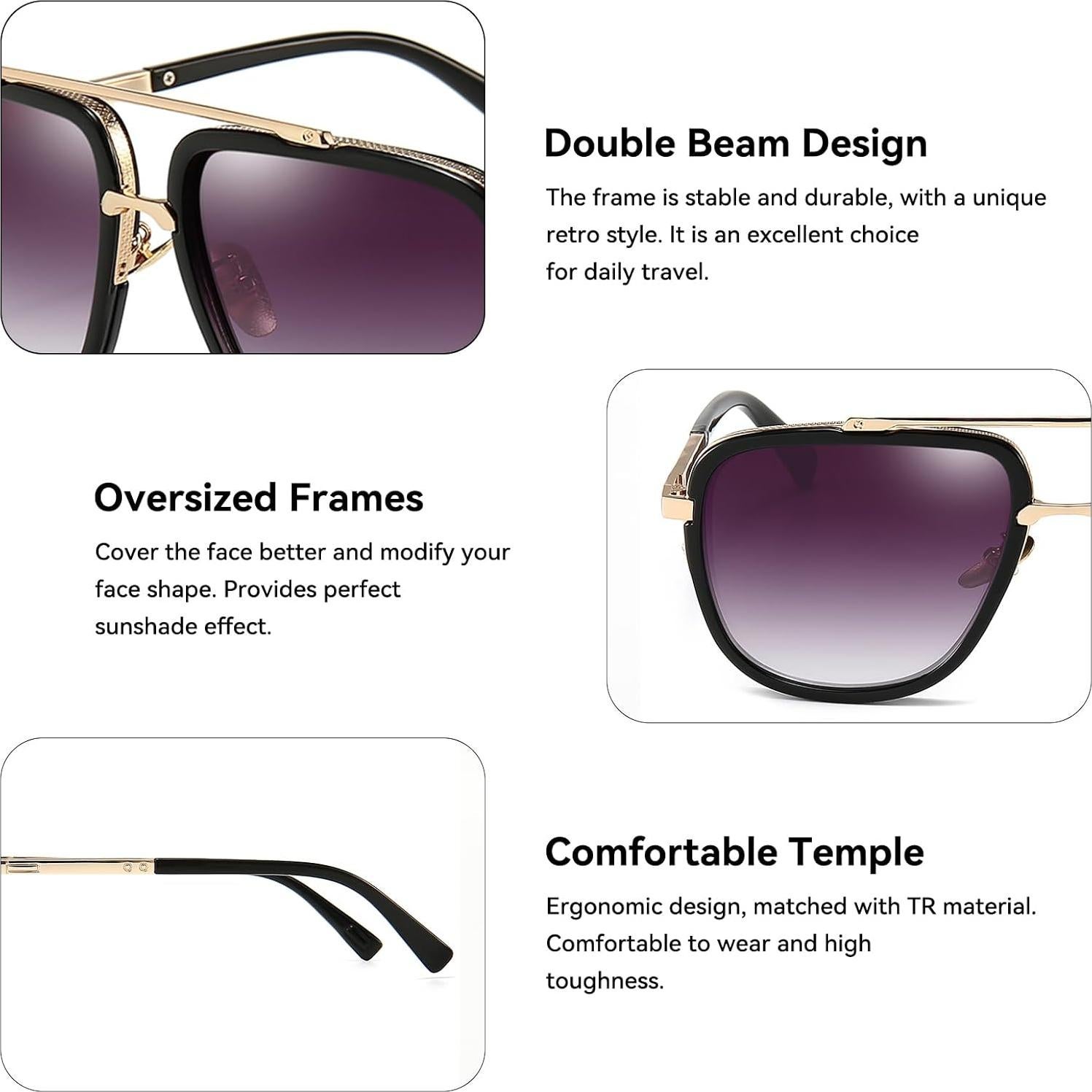 Gafas de sol aviador cuadradas Dollger UV400 marco dorado