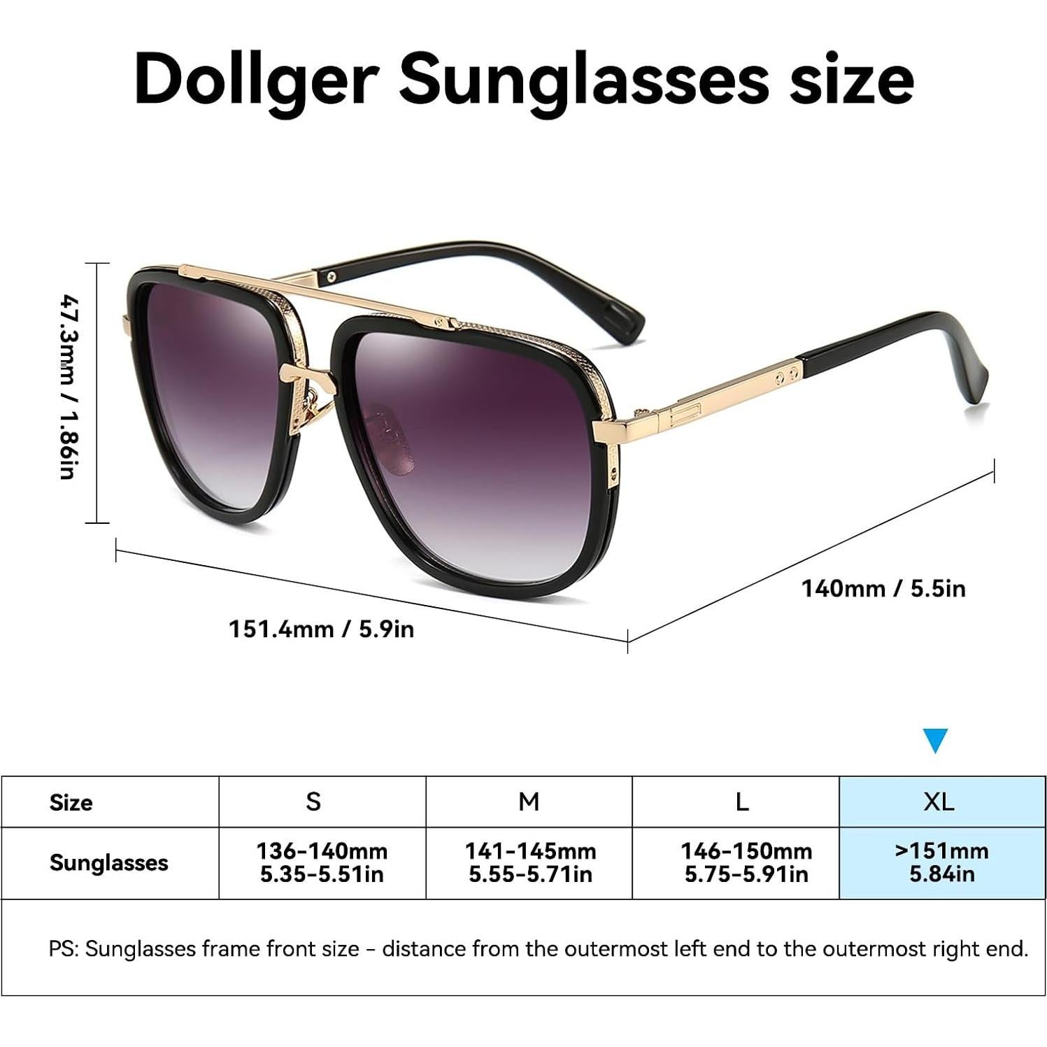 Gafas de sol aviador cuadradas Dollger UV400 marco dorado