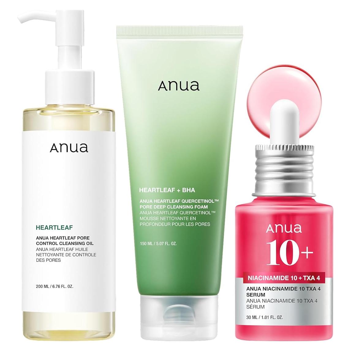 Conjunto de Cuidado de Piel Anua 3 Pasos - Niacinamida y Aceite Limpiador