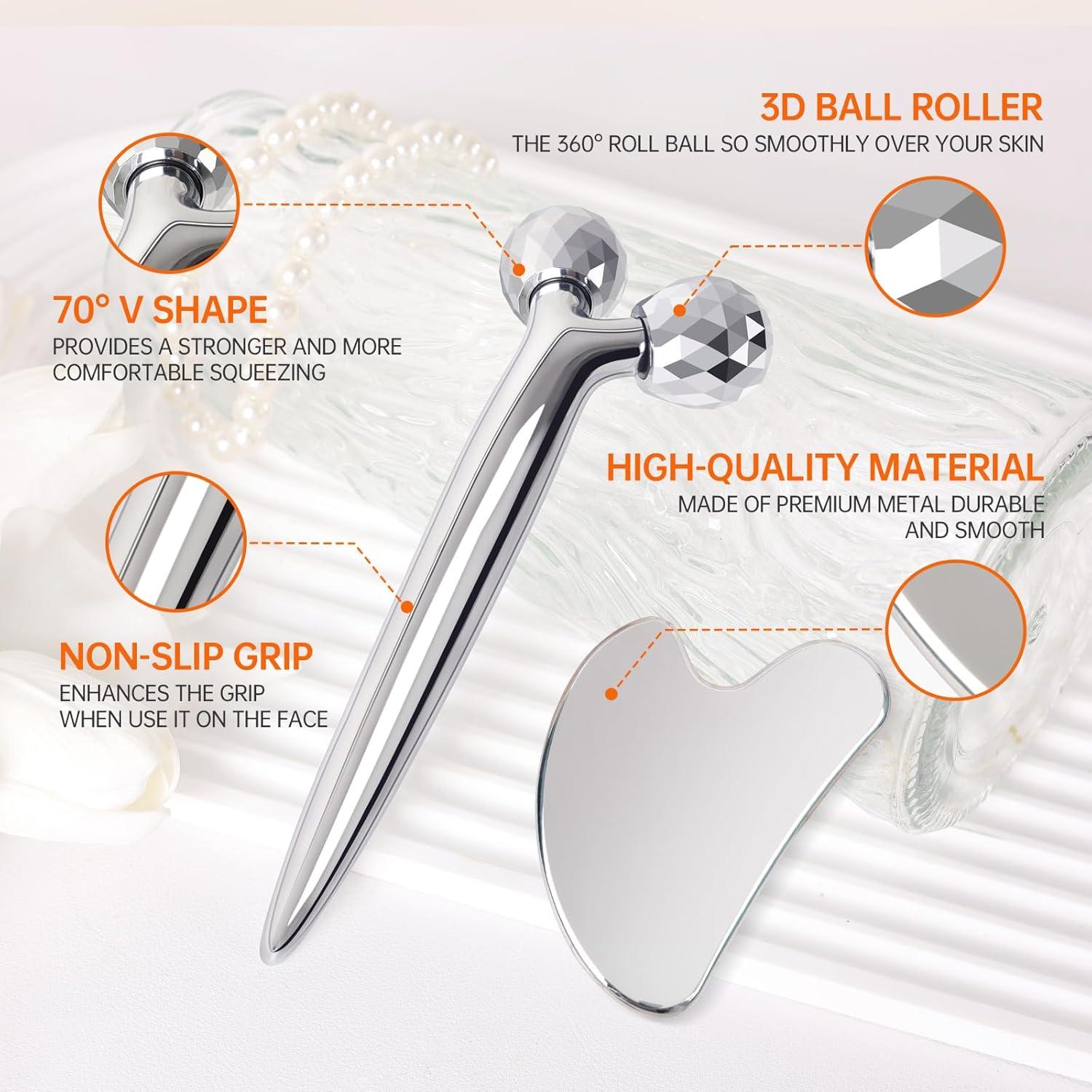 Rodillo Facial y Gua Sha de Metal InfiniteRelax - Antienvejecimiento