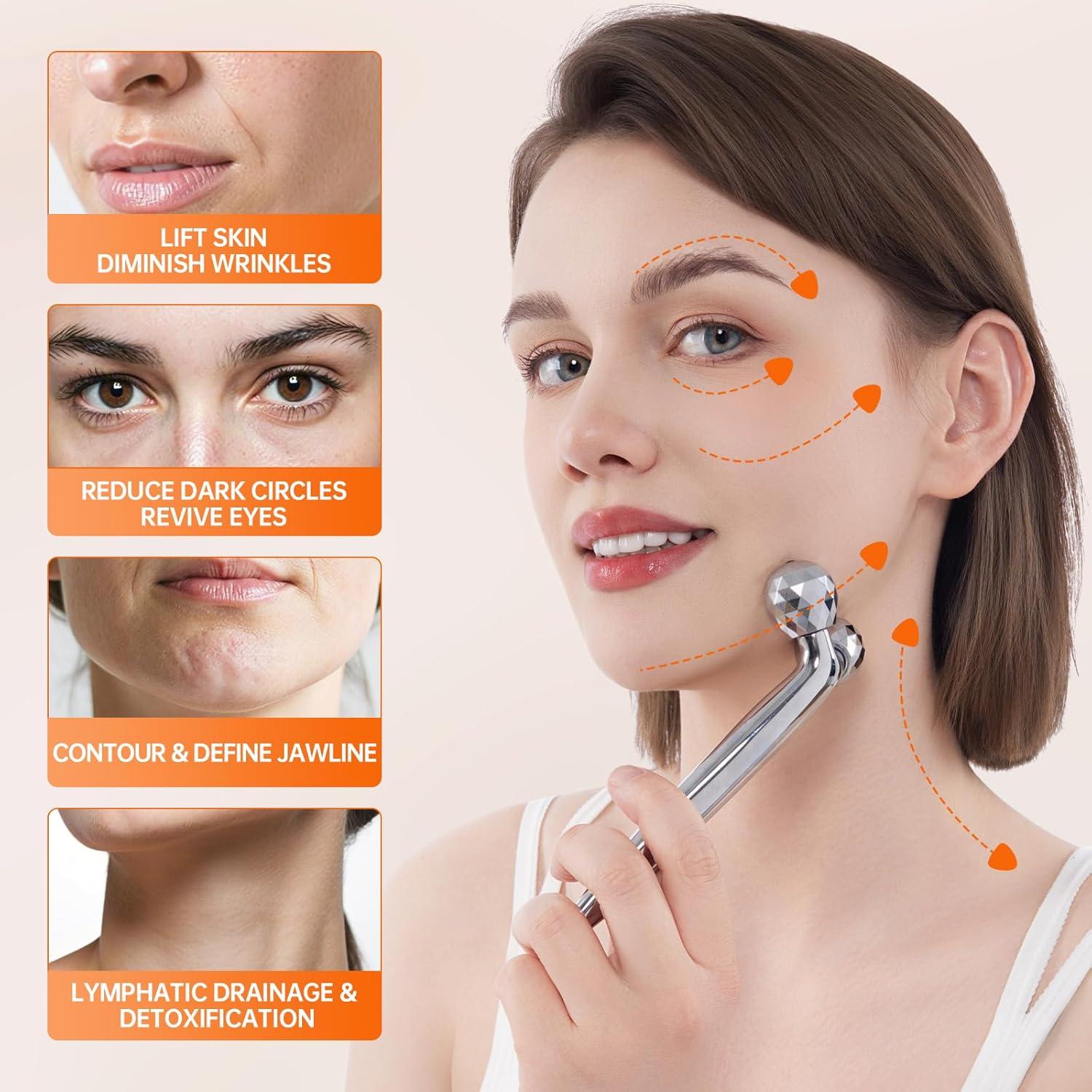 Rodillo Facial y Gua Sha de Metal InfiniteRelax - Antienvejecimiento