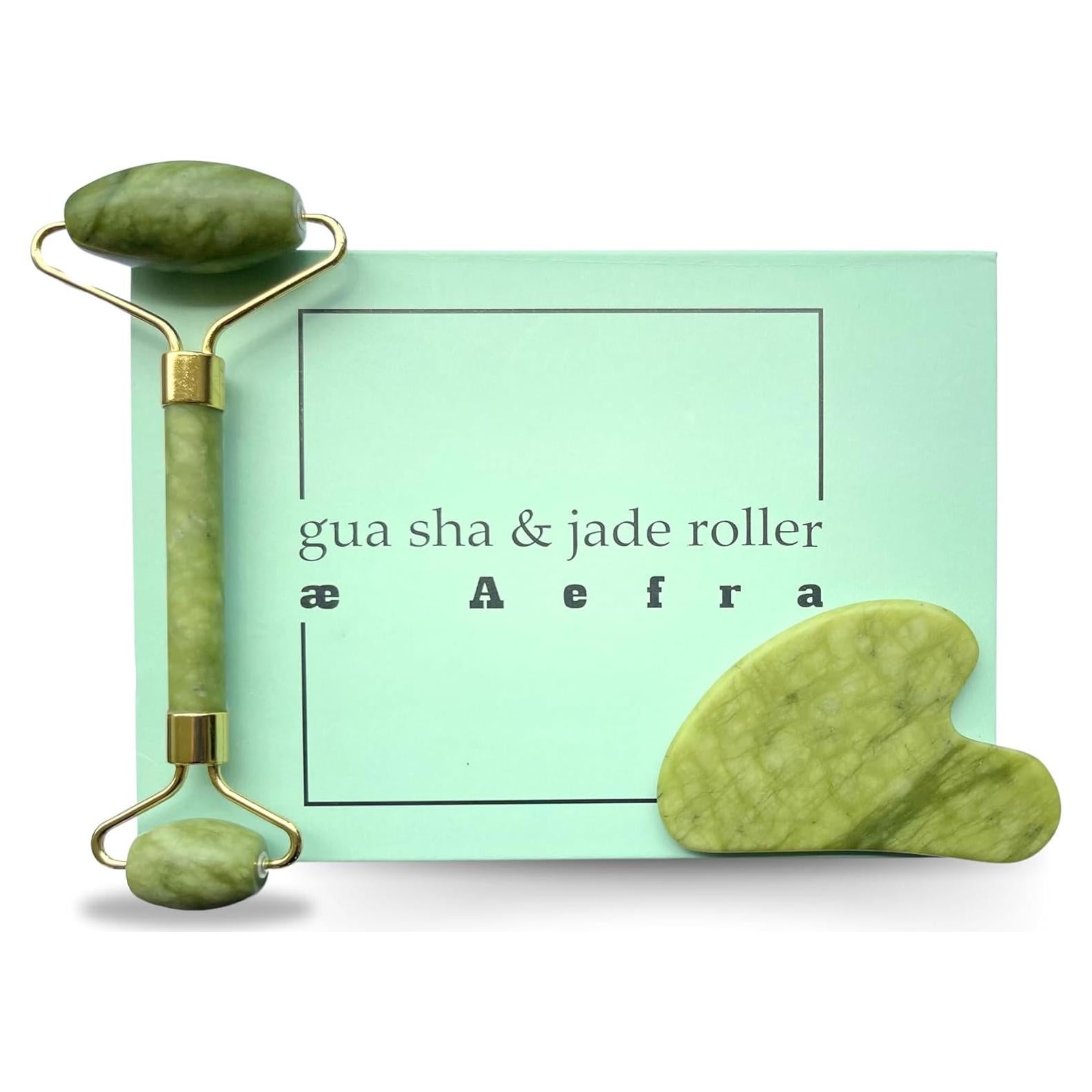 Juego de Gua Sha y Rodillo de Jade AEFRA - Cuidado Facial Antienvejecimiento