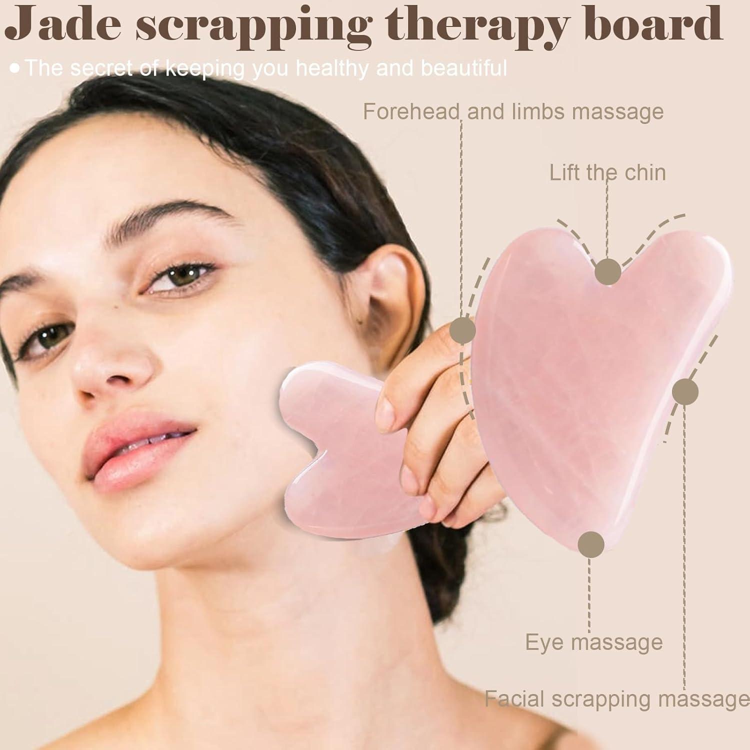 Juego de Masaje Facial Gua Sha y Rodillo Ao Yee ZGL - Rosa y Blanco