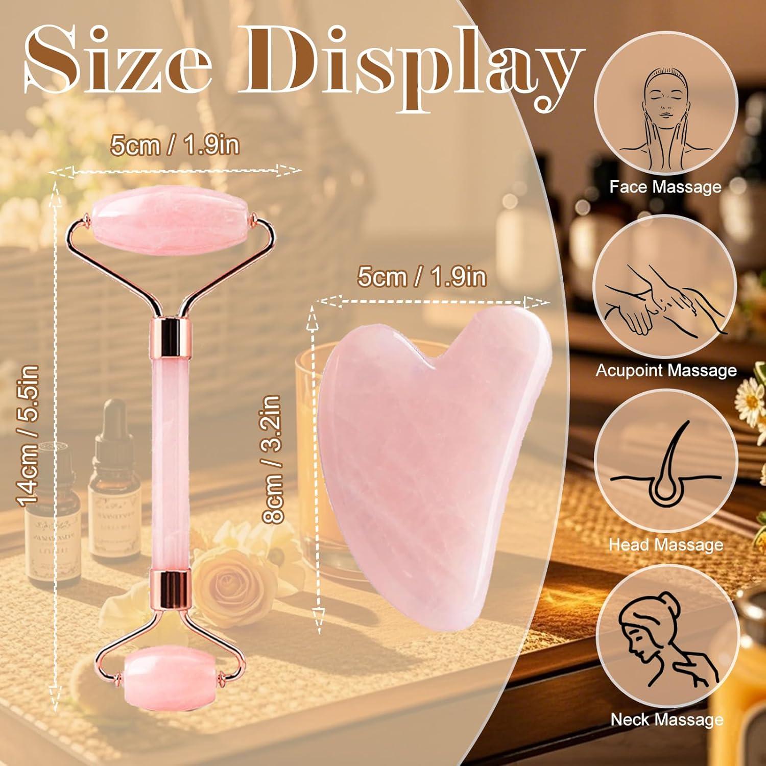 Juego de Masaje Facial Gua Sha y Rodillo Ao Yee ZGL - Rosa y Blanco