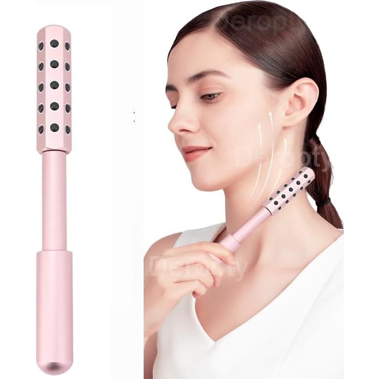 Rodillo de Masaje Facial HyyMe con 30 Piedras de Germanio Rosa