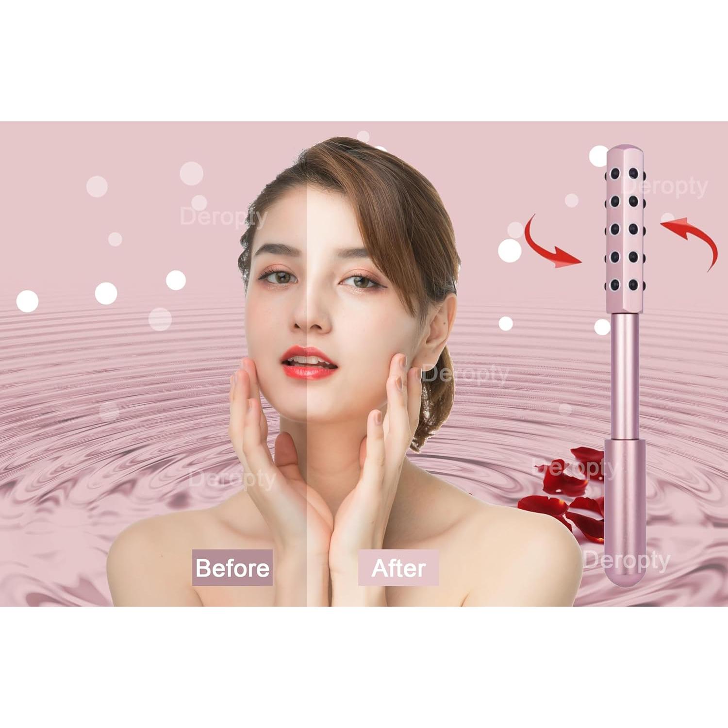 Rodillo de Masaje Facial HyyMe con 30 Piedras de Germanio Rosa