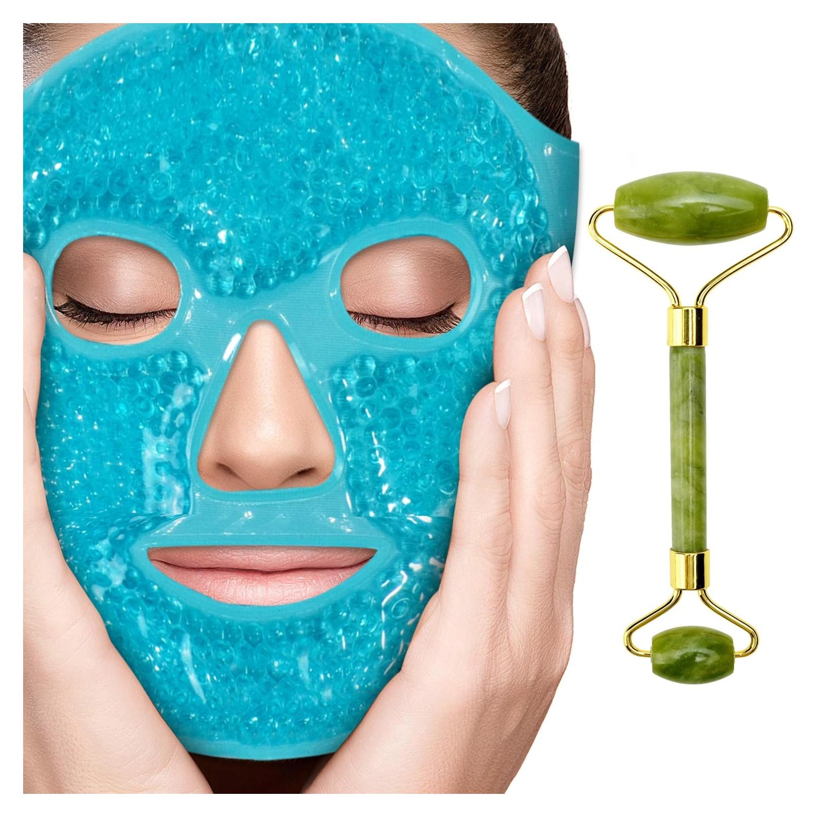 Set de Máscara Facial de Hielo y Rodillo de Jade - Antienvejecimiento