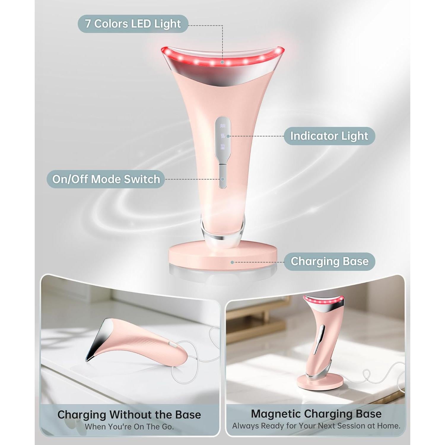 Masajeador Facial LED 7 Colores Baihui MJ-400 Rosa